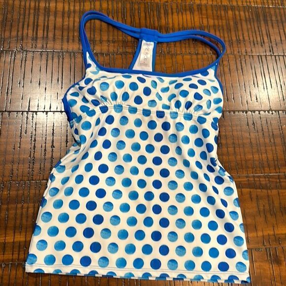 Lime ricki blue polka dot tankini top S - Picture 1 of 4